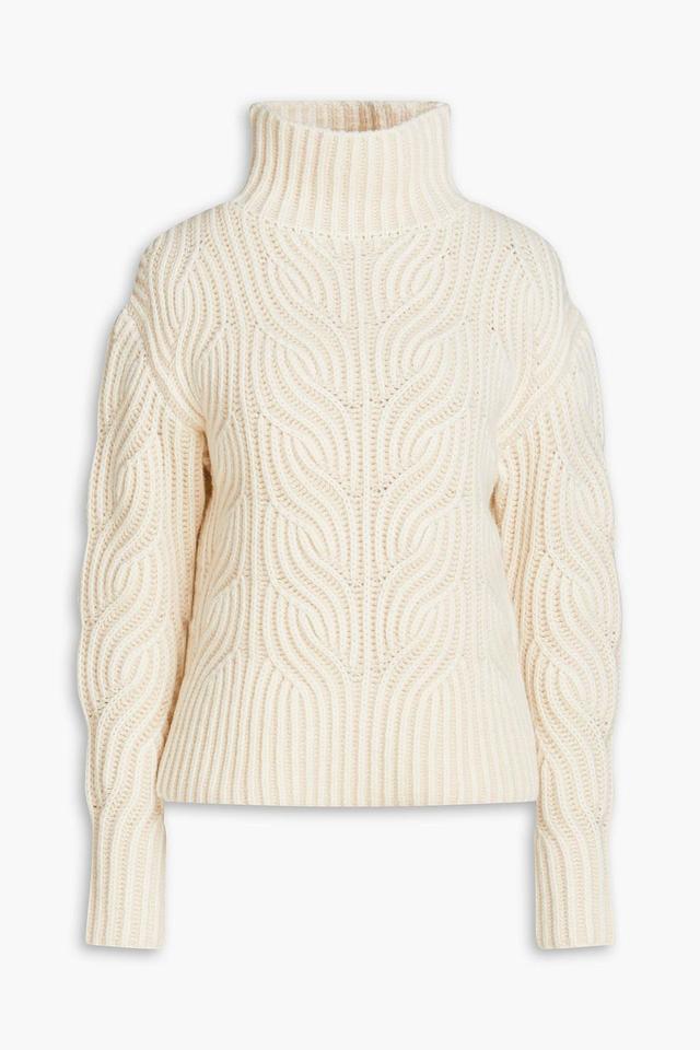 Cable-knit Merino Wool Turtleneck Sweater In Ivory Product Image