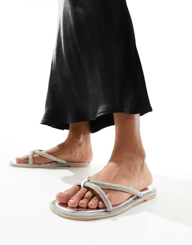 Simmi London Florai strappy flat sandals in silver Product Image