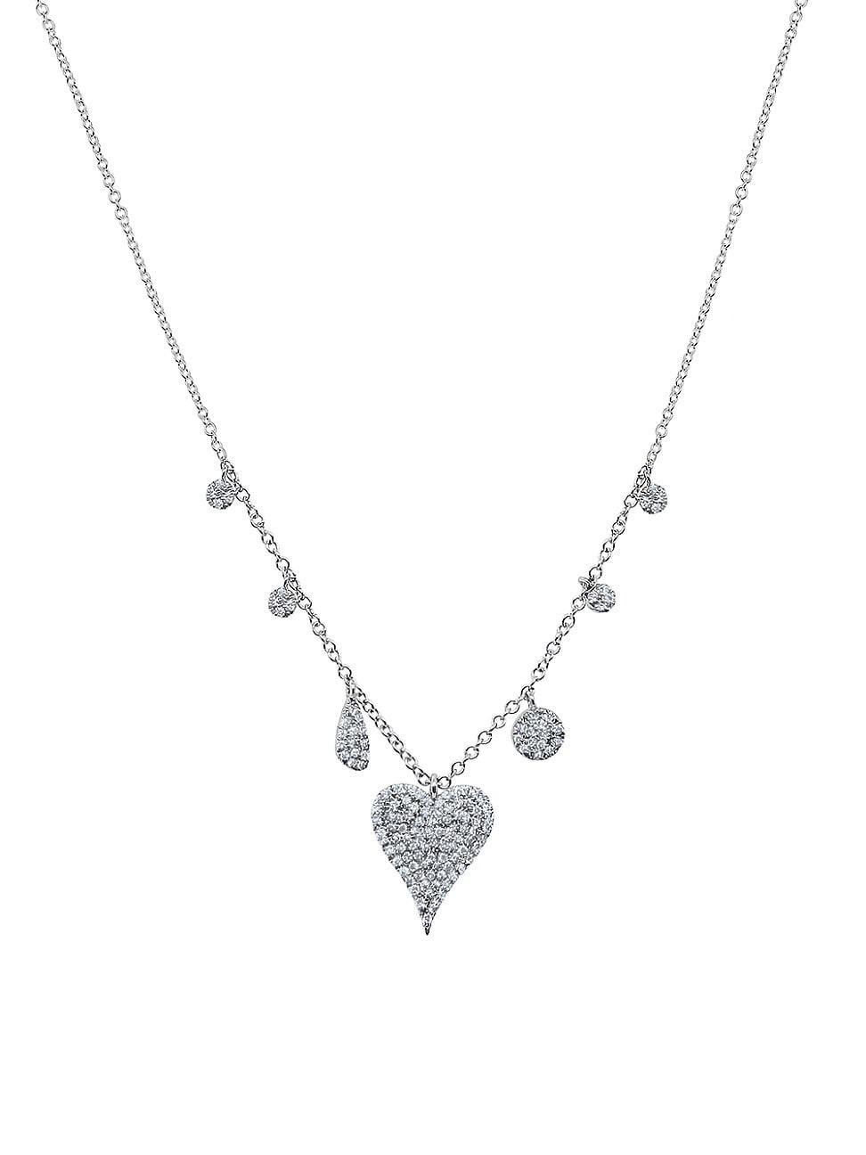 Womens 14K White Gold & 0.3 TCW Diamond Heart Charm Necklace Product Image