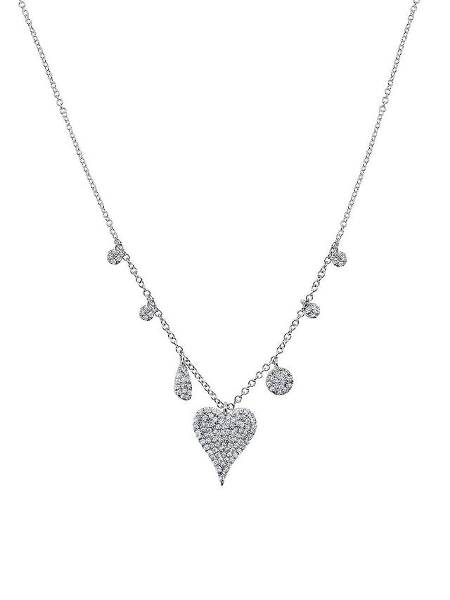 Womens 14K White Gold & 0.3 TCW Diamond Heart Charm Necklace Product Image