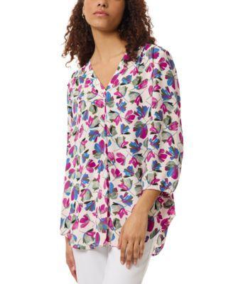 Jones New York Womens Printed 3/4-Sleeve V-Neck Blouse Product Image