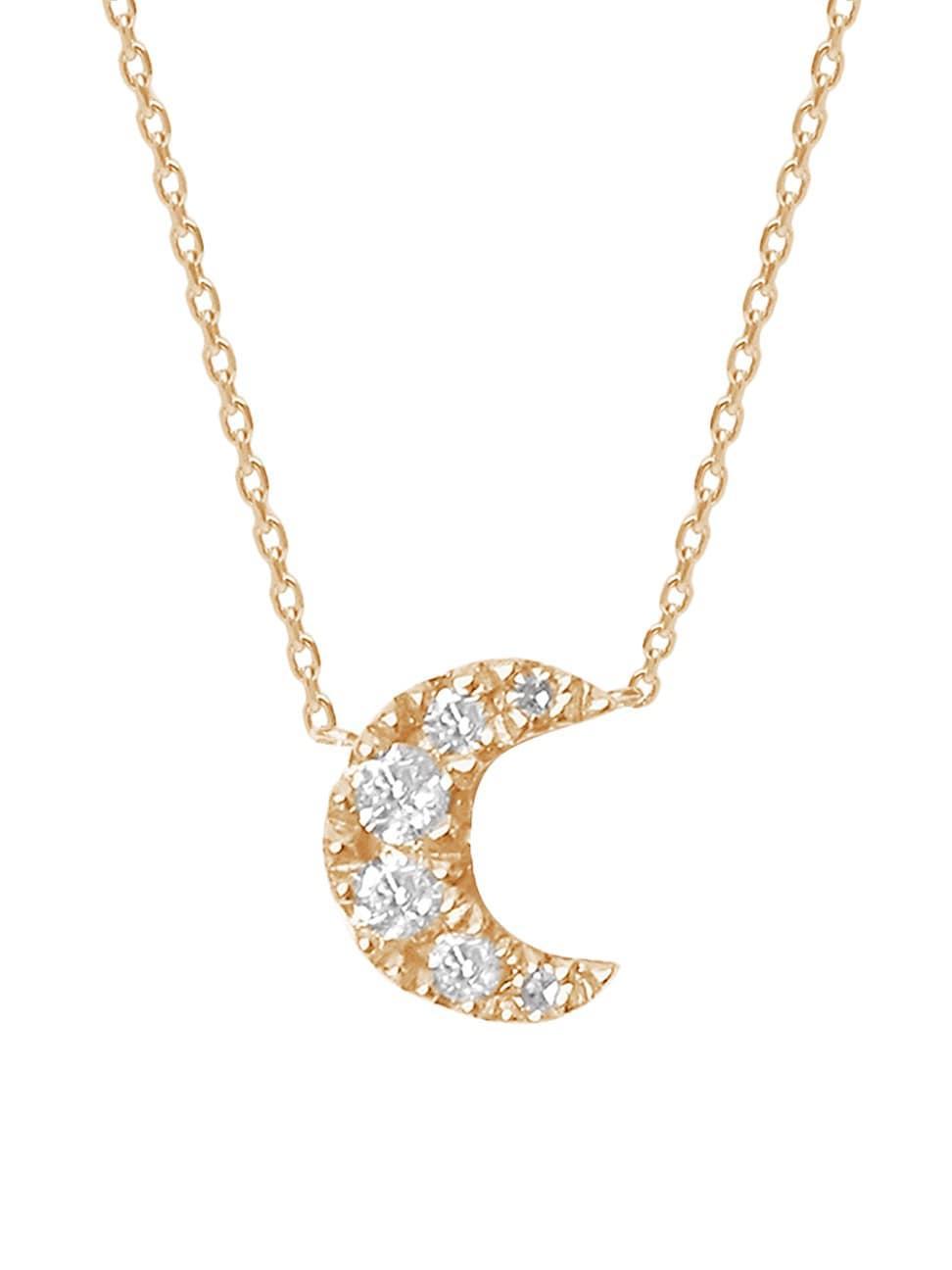 Womens Magic Touch 18K Yellow Gold & Diamond Moon Pendant Necklace Product Image