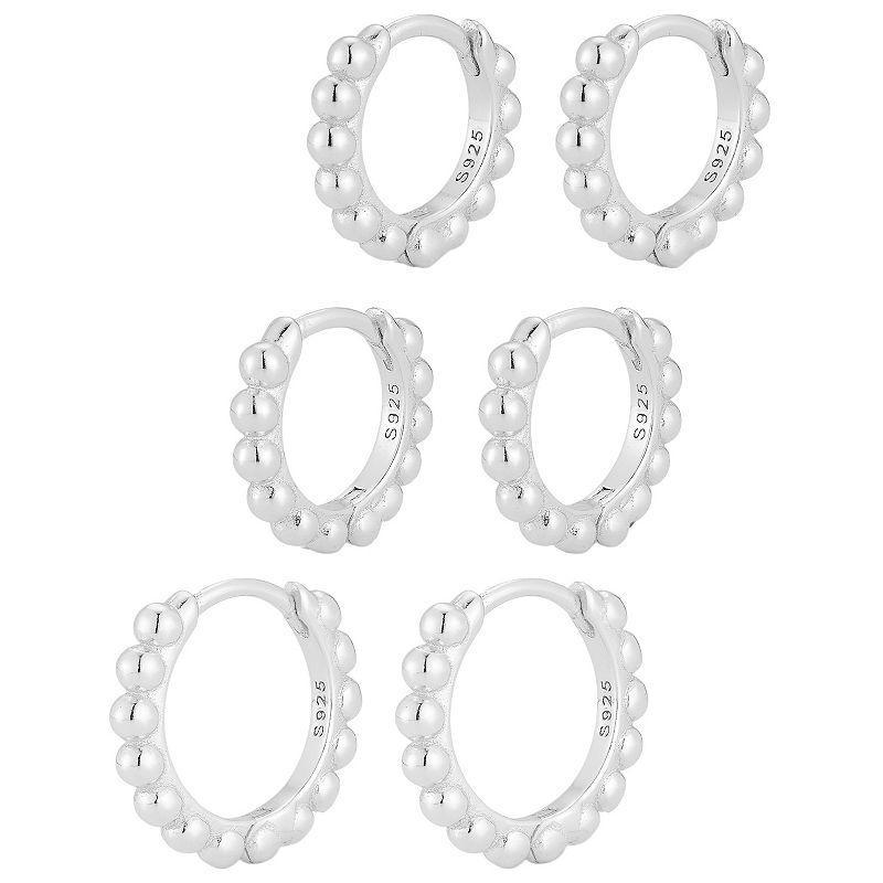 Sunkissed Sterling Triple Bubble Huggie Hoop Earring Set, Womens, Silver Tone Product Image