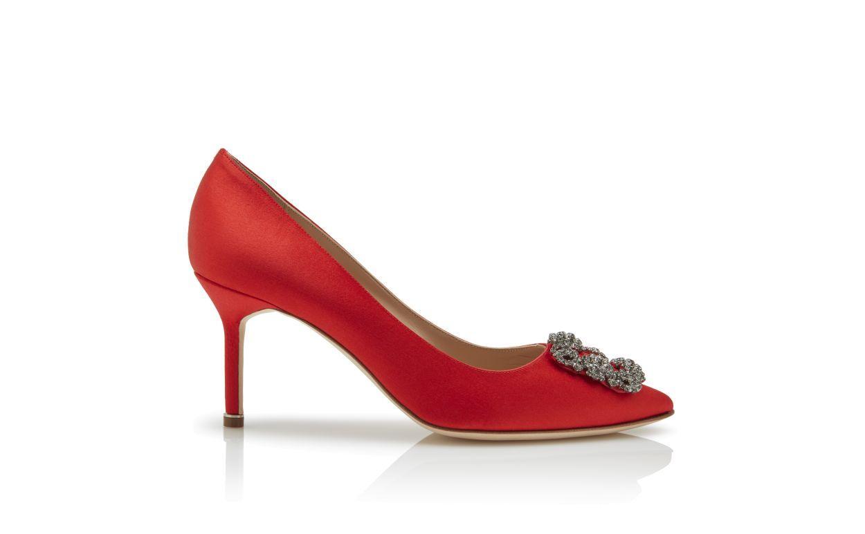 HANGISI 70 Red Satin Jewel Buckle Pumps Product Image