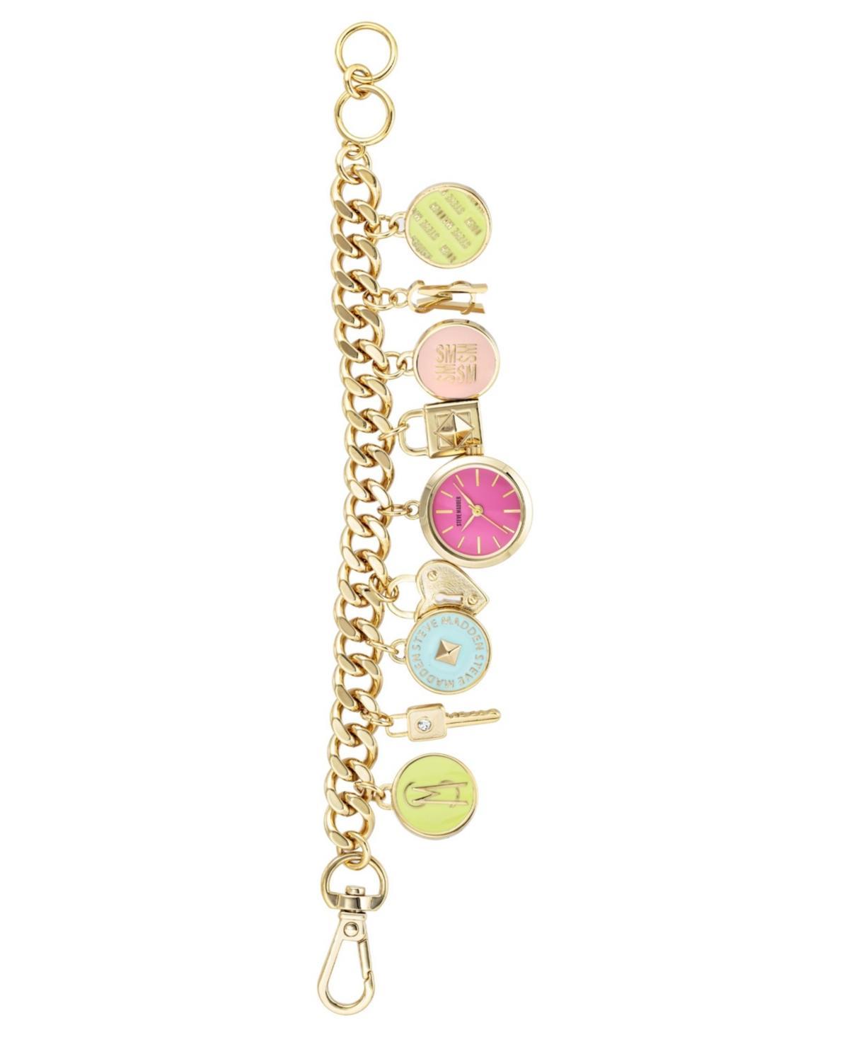 Steve Madden Womens Gold-Tone Charm Bracelet Watch, 22mm - Gold-Tone, Multi Product Image