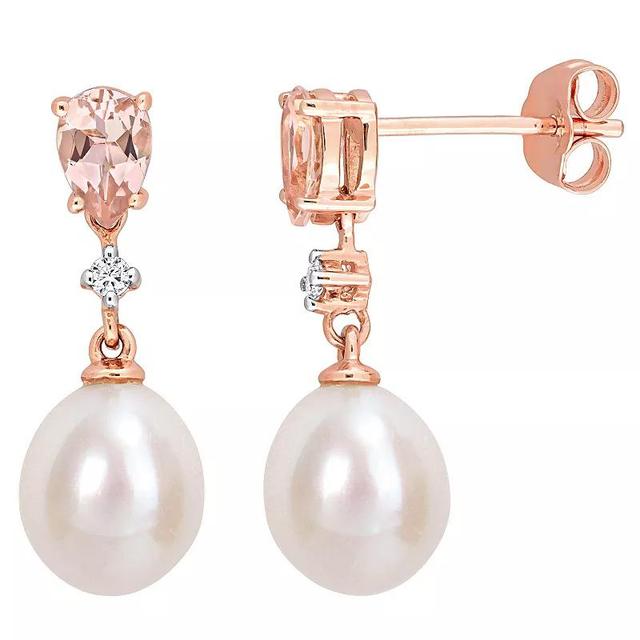 Stella Grace 14k Rose Gold Freshwater Cultured Pearl, Morganite & Diamond Accent Drop Stud Earrings, Womens Product Image