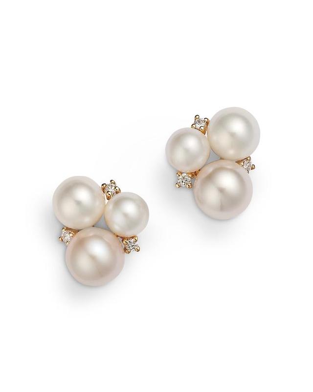 Effy Women's 14K Yellow Gold, Freshwater Pearl & Diamond Stud Earrings  - female - Size: one-size Product Image