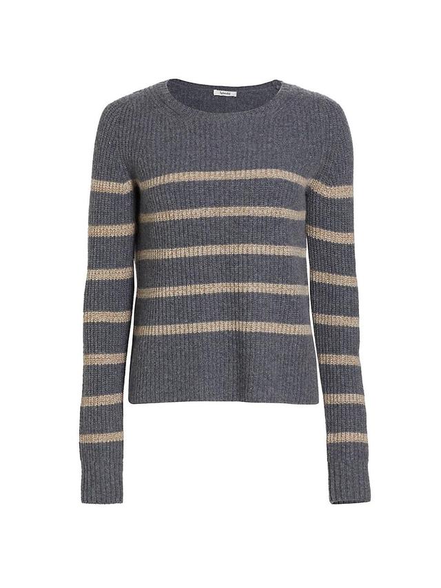 Womens Gisela Ribbed Cashmere Sweater - Heather Charcoal Stripe - Size Small Product Image