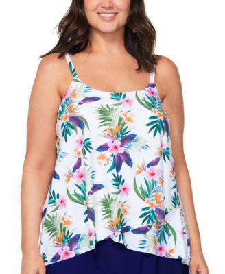 Plus Size Cape Town Tropical-Print Tankini Top, Created for Macy's Product Image