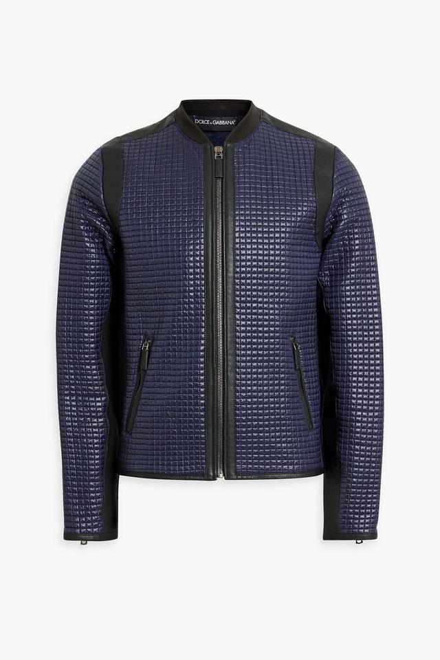 Leather-trimmed Quilted Shell Bomber Jacket In Navy Product Image