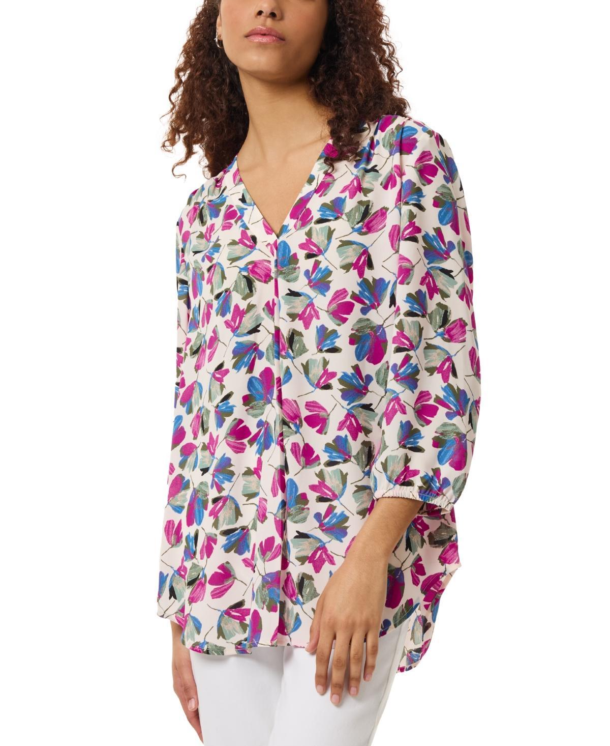 Jones New York Womens Printed 3/4-Sleeve V-Neck Blouse Product Image