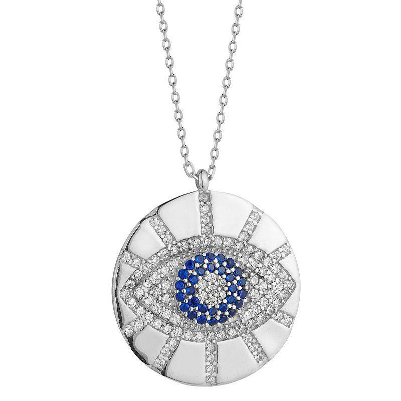 Sunkissed Sterling Cubic Zirconia Evil Eye Medallion Necklace, Womens, Silver Product Image