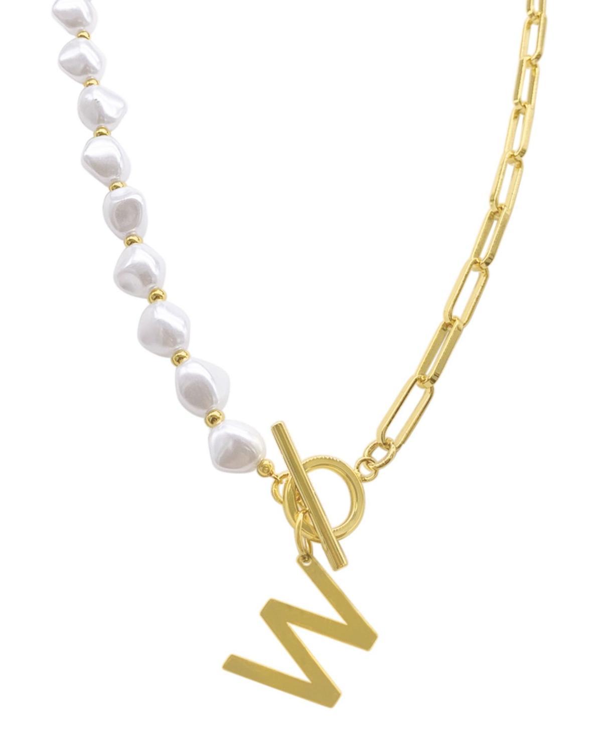 Adornia Simulated Pearl & Paperclip Chain Initial Toggle Necklace, Womens, Gold Product Image