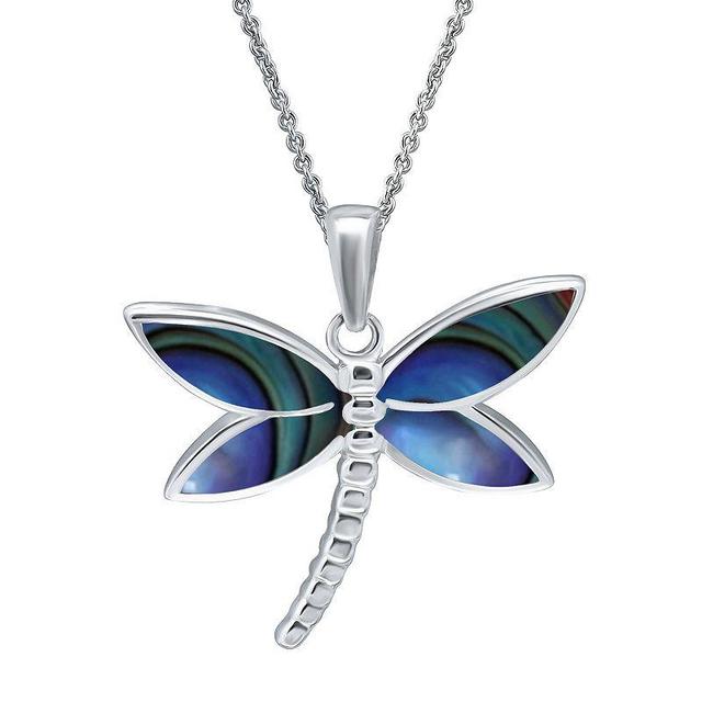 Aleure Precioso Silver Plated Abalone Dragonfly Pendant Necklace, Womens Silver Tone Team Product Image