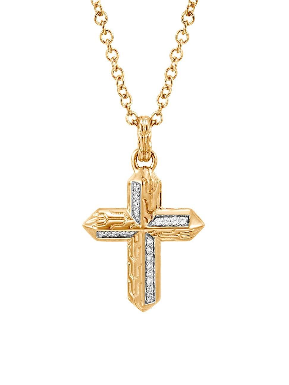 Womens Essentials Spiritual 18K Yellow Gold & 0.08 TCW Diamond Cross Pendant Necklace Product Image