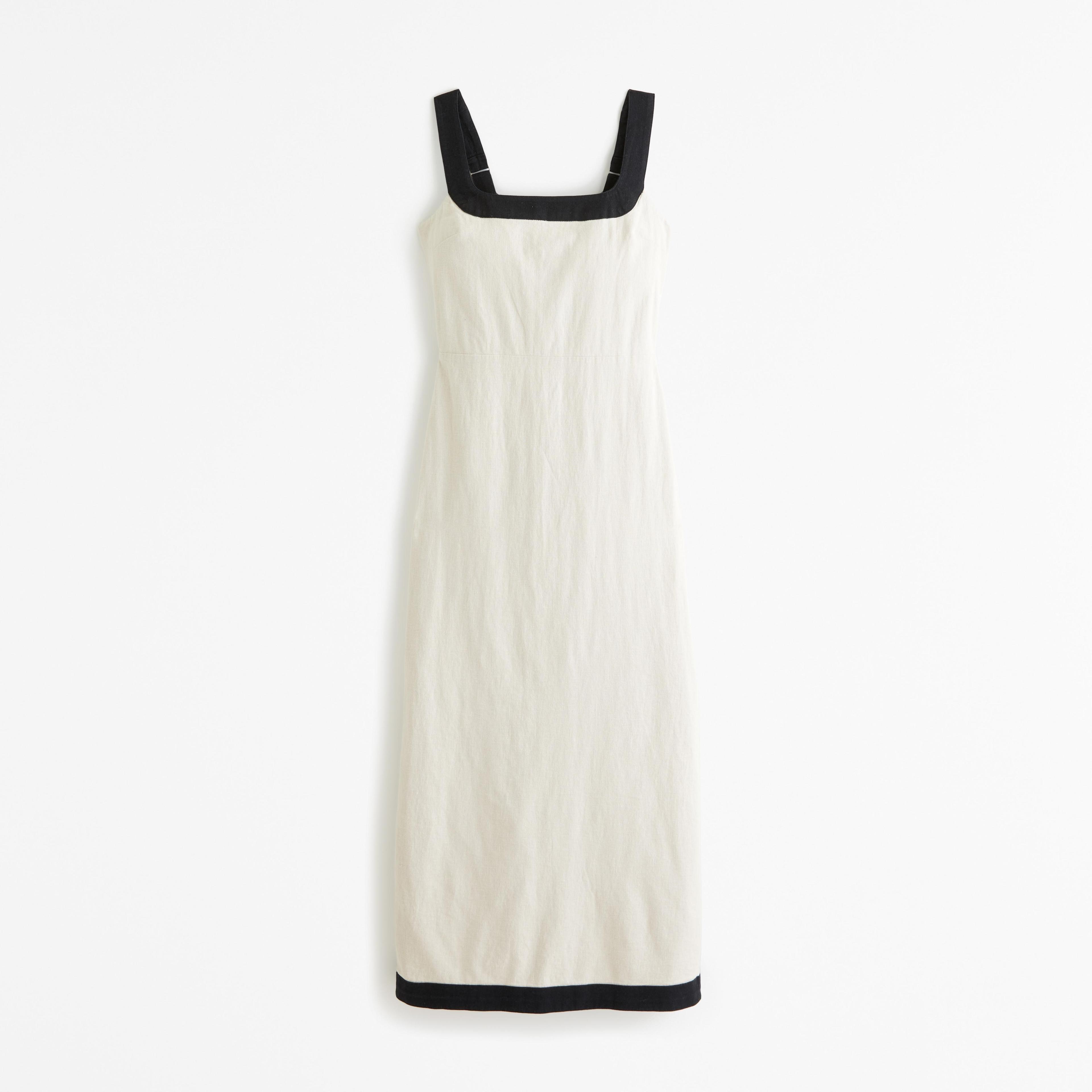 Linen-Blend Squareneck Column Midi Dress Product Image