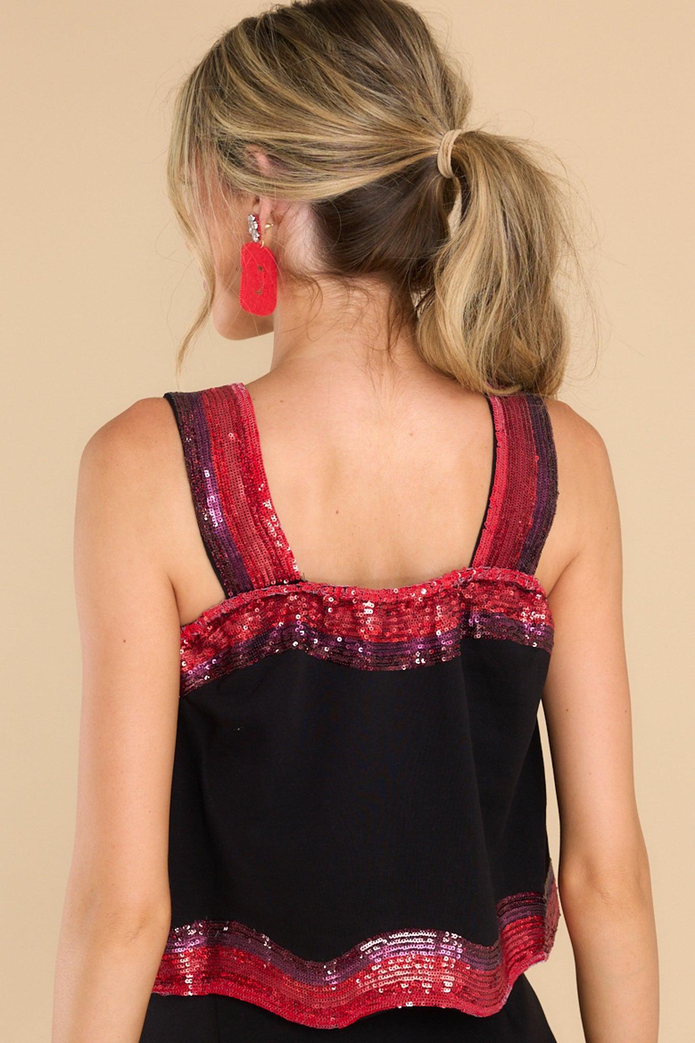 Sequin Wavy Black & Red Tank Top Product Image