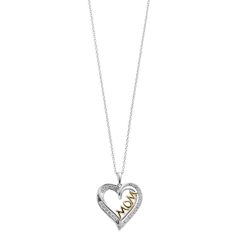 Two Tone 14k Gold Over Silver 1/4 Carat T.W Lab-Grown Diamond Mom Heart Pendant Necklace, Womens Gold Tone Product Image