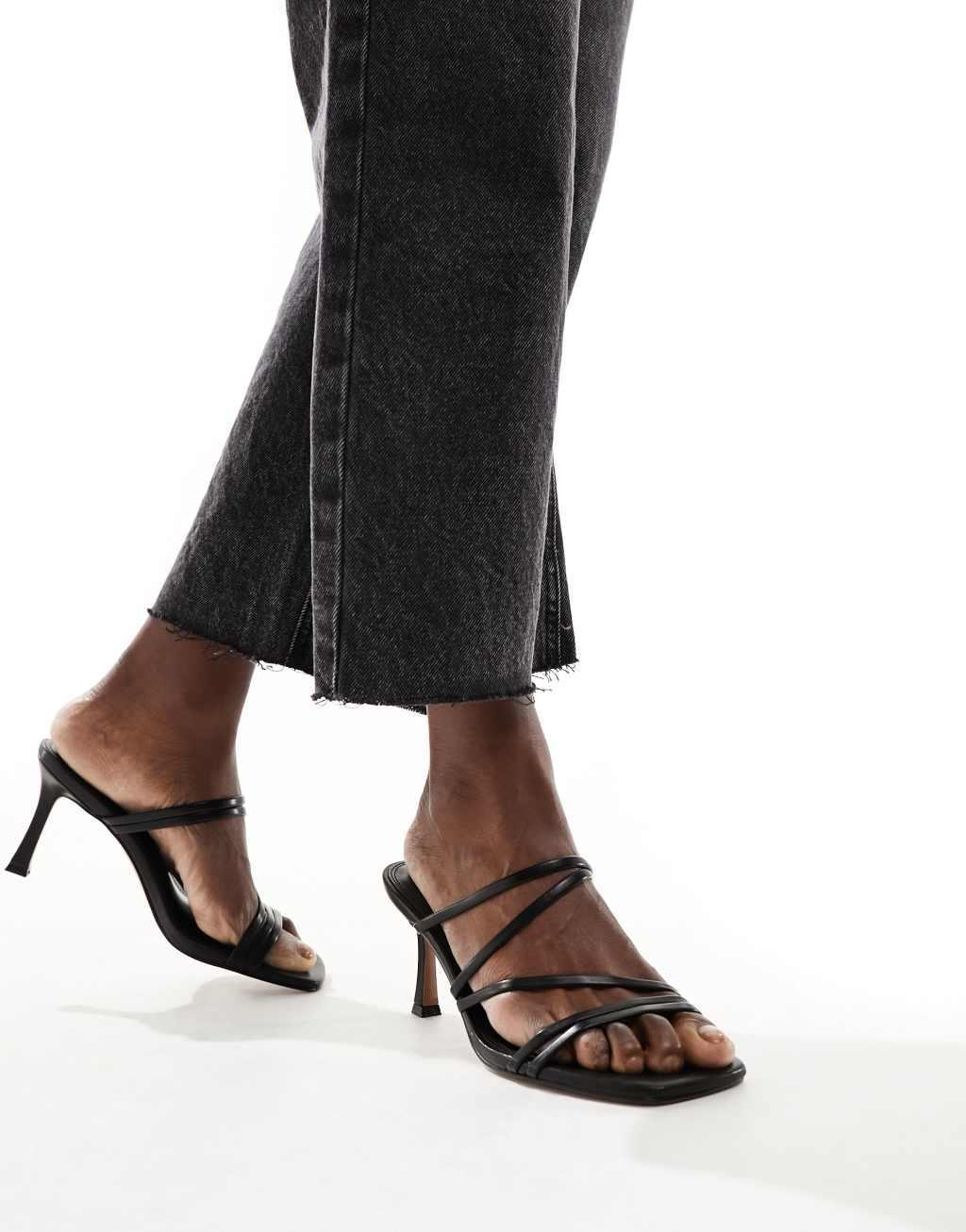 ASOS DESIGN Hayes strappy mid sandal heeled mules in black Product Image