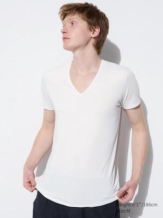 Mens Airism V-Neck Short-Sleeve T-Shirt with Odor Control White XS UNIQLO US Product Image