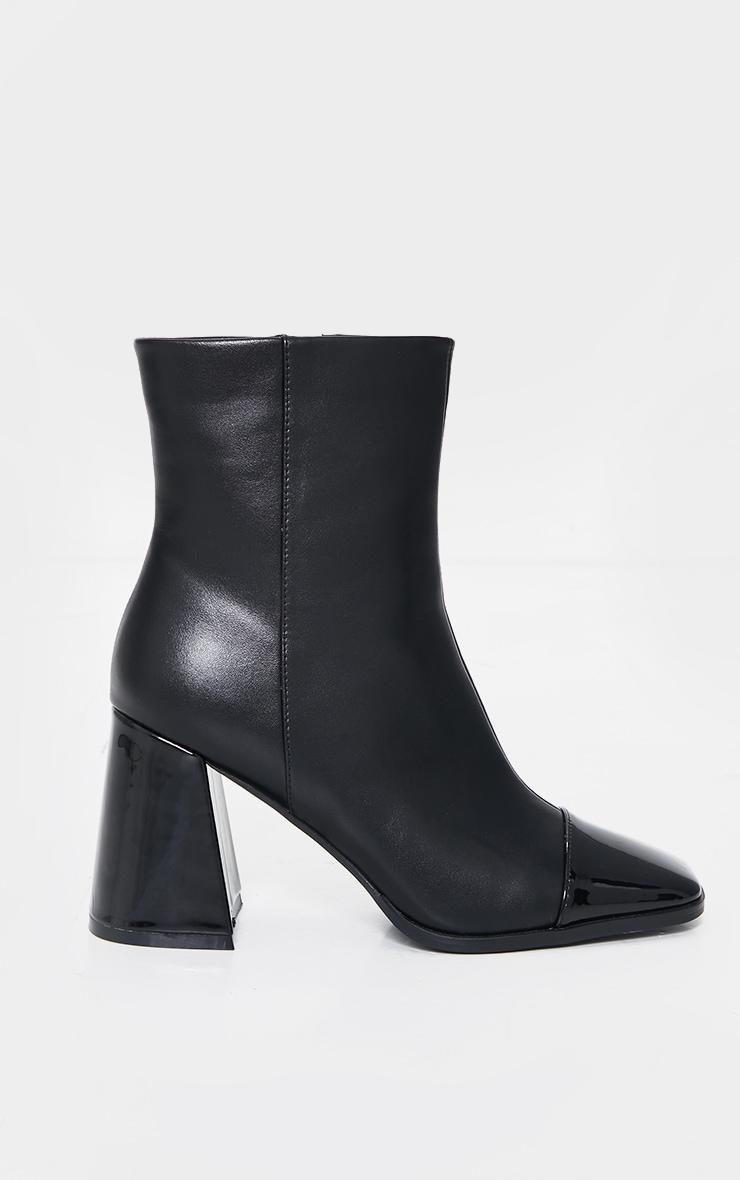 Black Square Toe Mid Flare Block Heels Ankle Boots Product Image