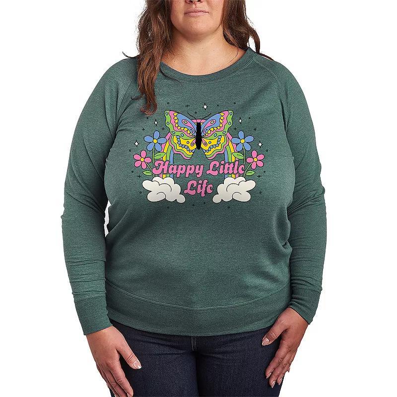 Plus Size Happy Little Life Lightweight French Terry Sweatshirt, Womens Grey Green Product Image