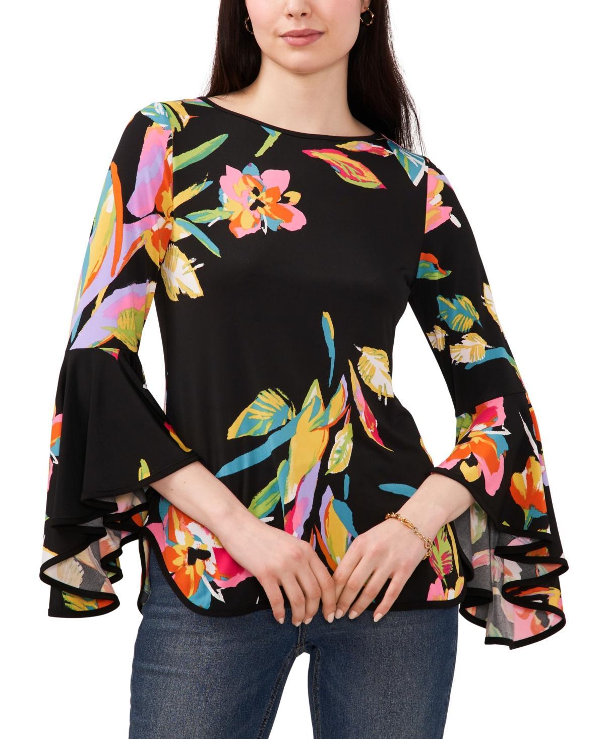 Sam & Jess Petite Contrast-Trim Bell-Sleeve Top Product Image