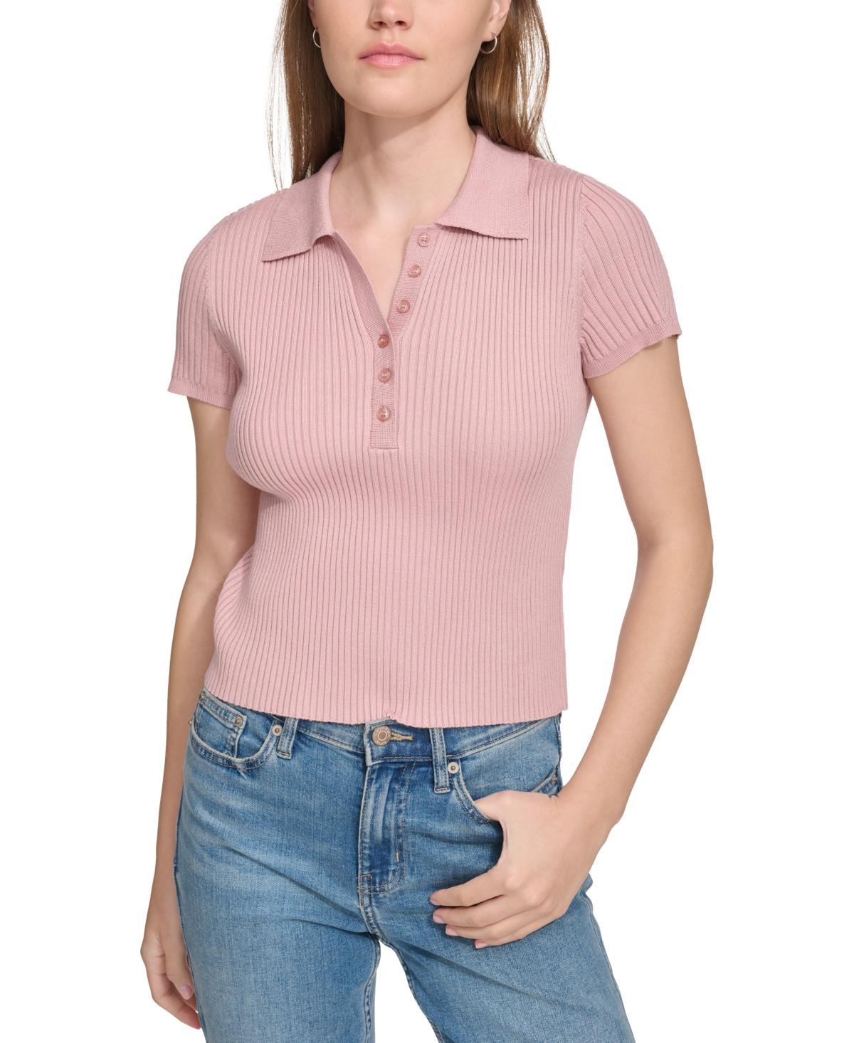 Women's Ribbed Short-Sleeve Polo Shirt Product Image