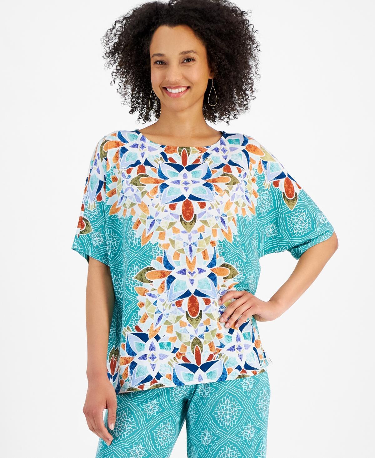 Jm Collection Womens Short-Sleeve Printed Dolman-Sleeve Top, Created for Macys Product Image