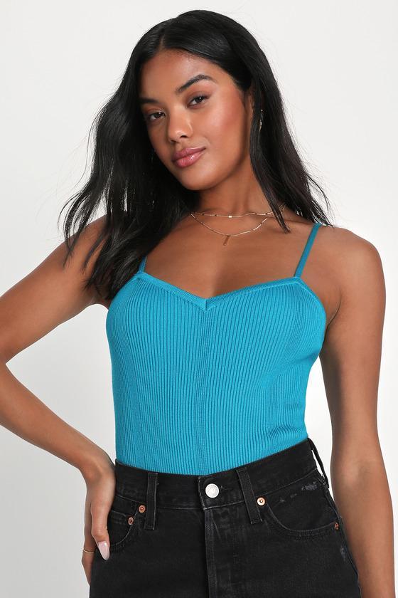 Favorite Fit Teal Blue Ribbed Bodysuit Product Image