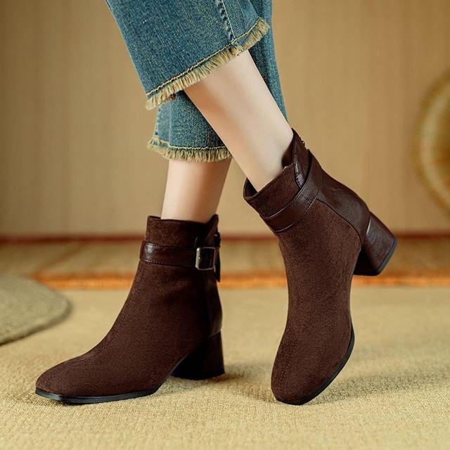 Chunky Heel Buckled Short Boots Product Image