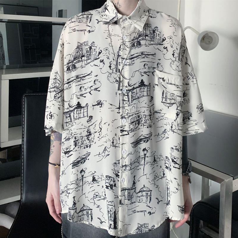 Elbow-Sleeve Print Shirt Product Image