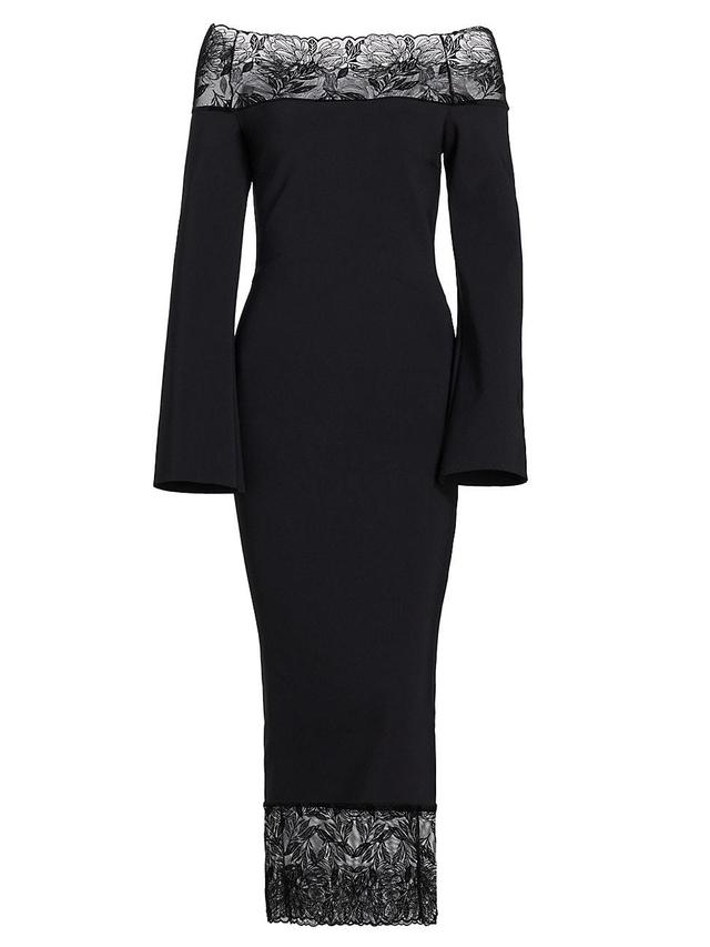 Womens Gabir Lace-Trimmed Jersey Midi-Dress Product Image
