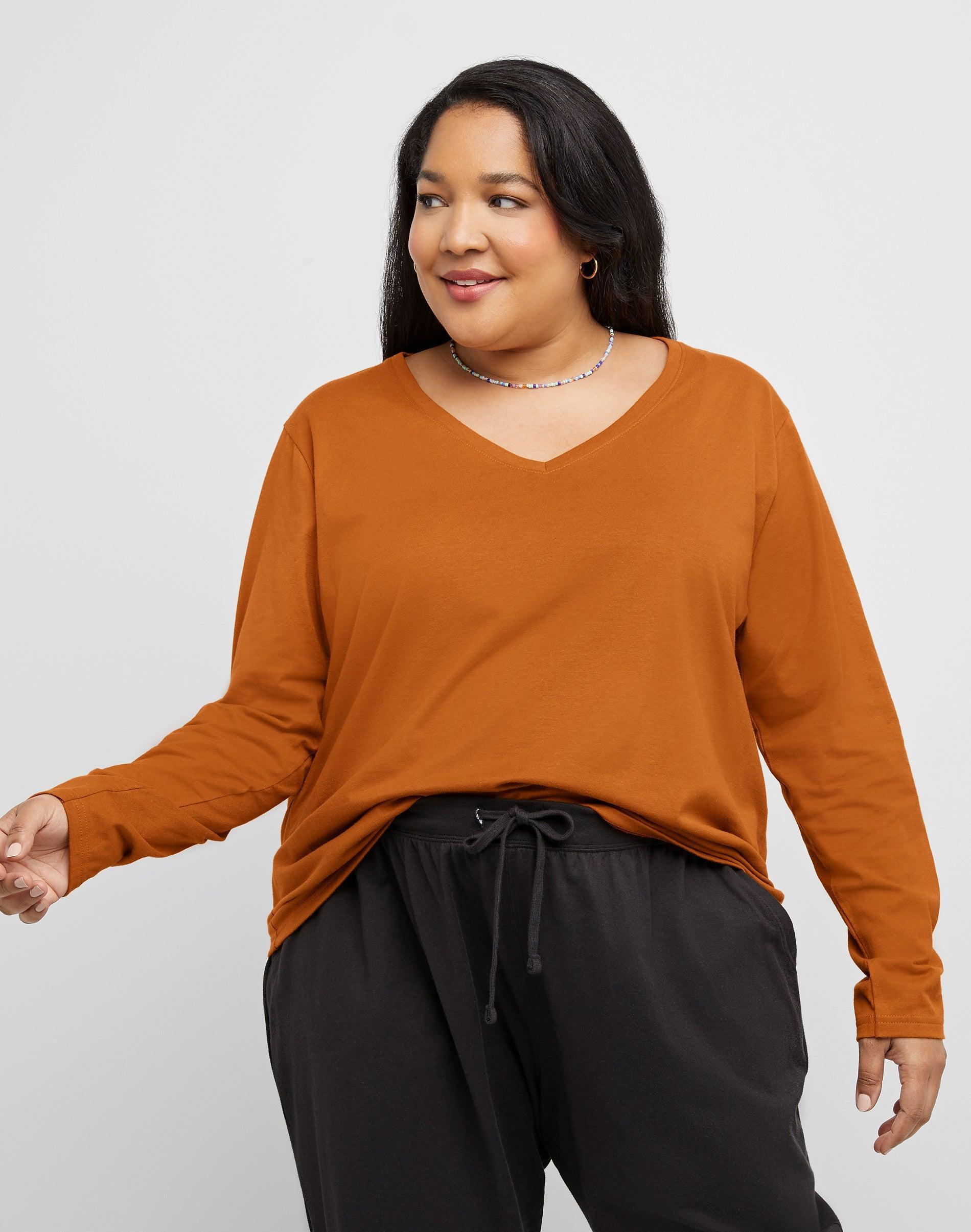 Hanes Womens Long Sleeve V-Neck Cotton T-Shirt (Plus Size) Deep Dive 1X Product Image