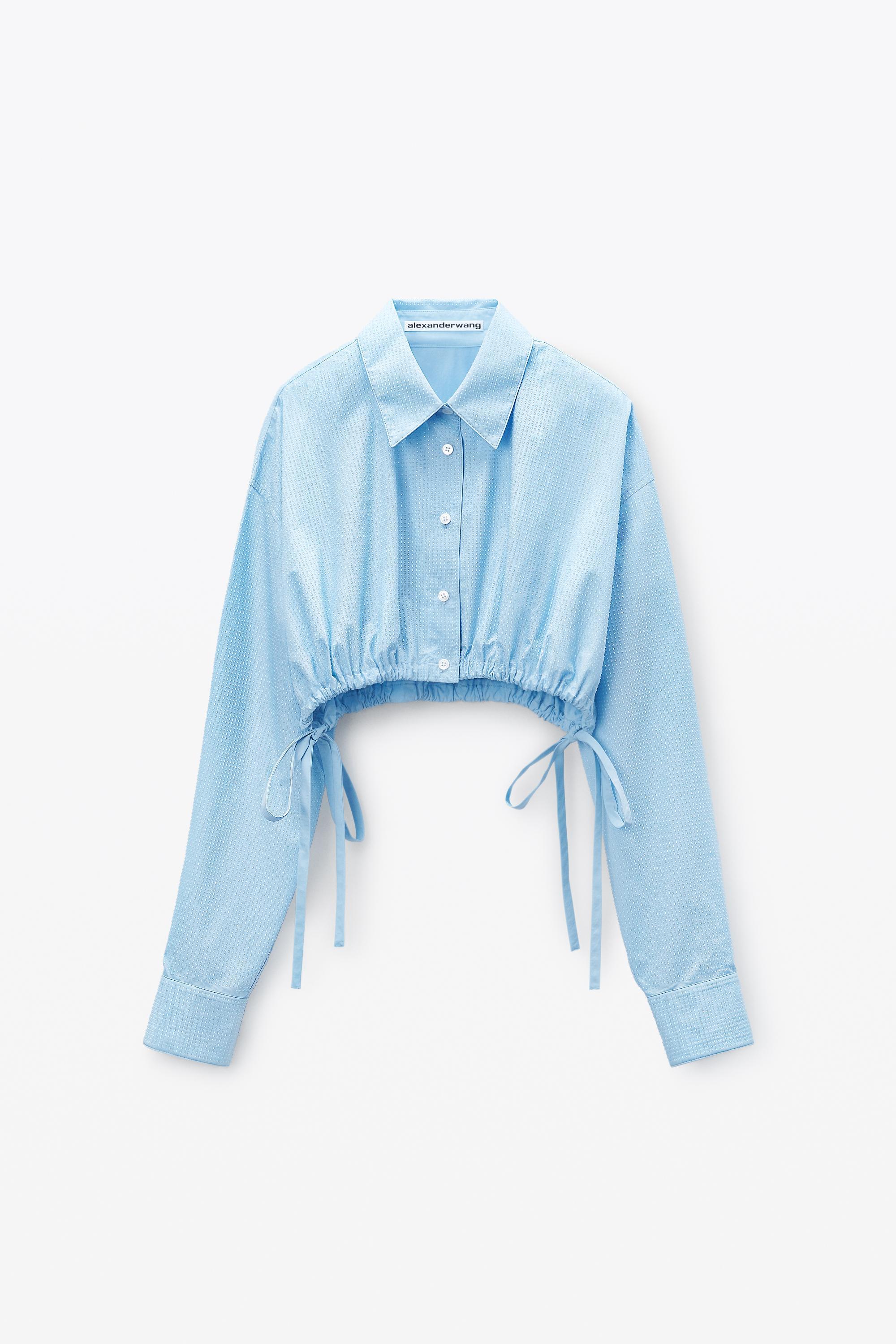 Cropped Drawstring Blouse In Cotton & Crystal Hotfix Poplin Product Image