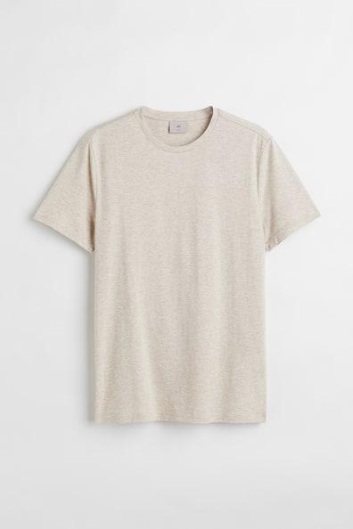 H & M - Slim Fit Pima Cotton T-shirt - Beige Product Image