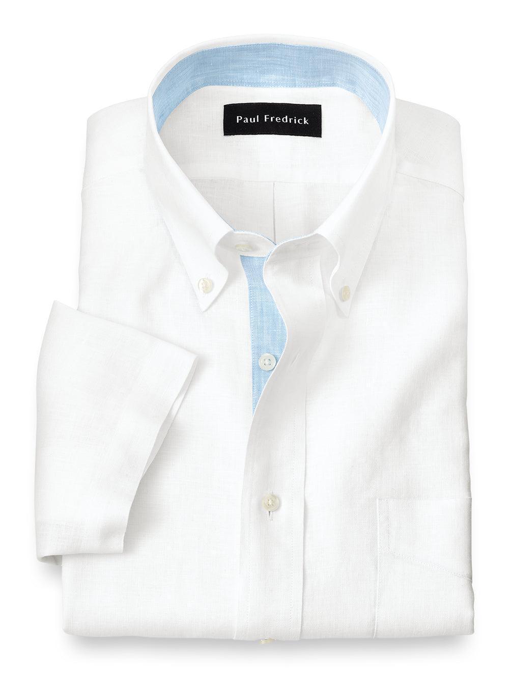 Slim Fit Non-iron Linen Solid Dress Shirt With Contrast Trim Product Image