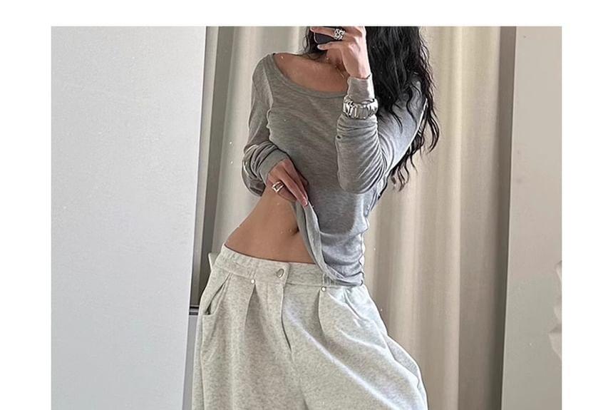 High Rise Plain Wide Leg Sweatpants Product Image