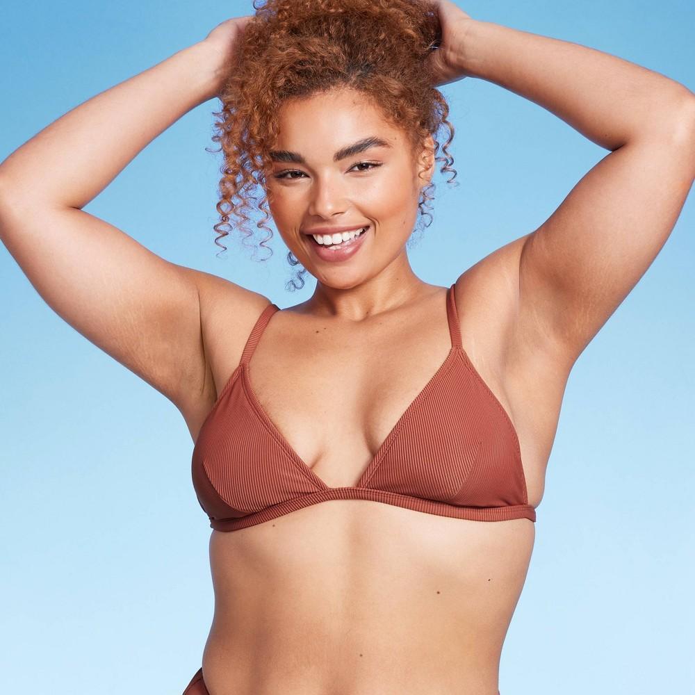 Womens Ribbed Fixed Triangle Bikini Top - Wild Fable Rust XL Product Image