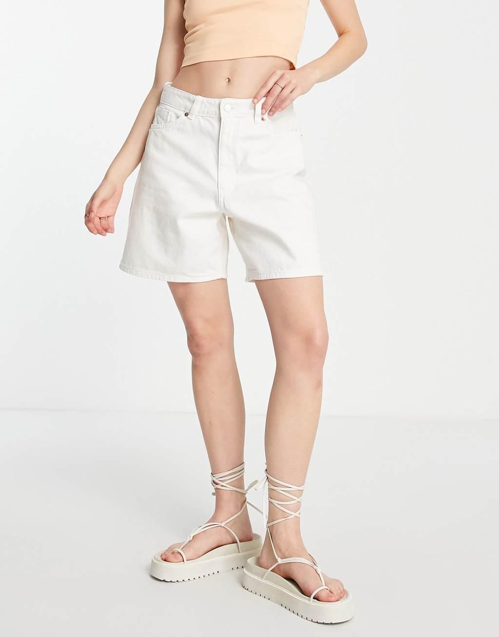 Monki denim shorts in ecru Product Image