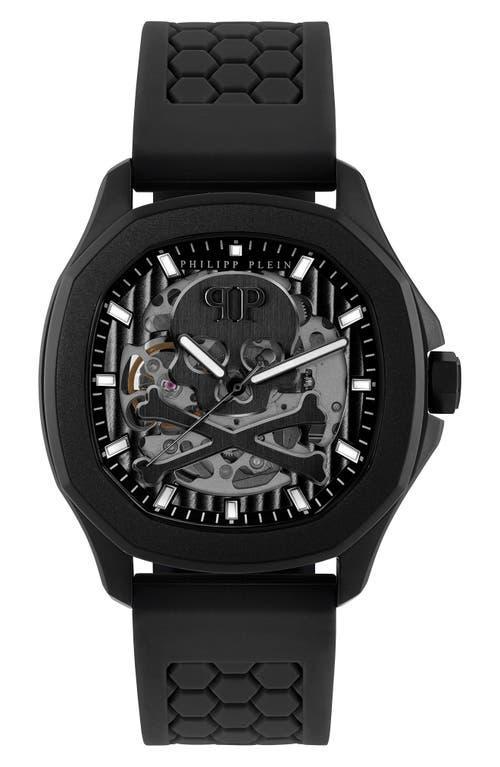 Philipp Plein Mens Automatic Skeleton Spectre Black Silicone Strap Watch 42mm Product Image