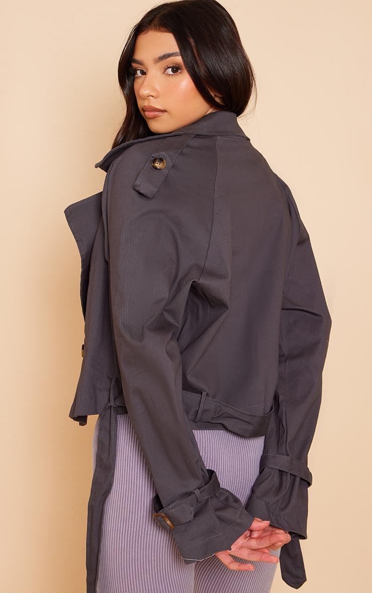 Charcoal Belted Hem Cropped Trench Coat Product Image