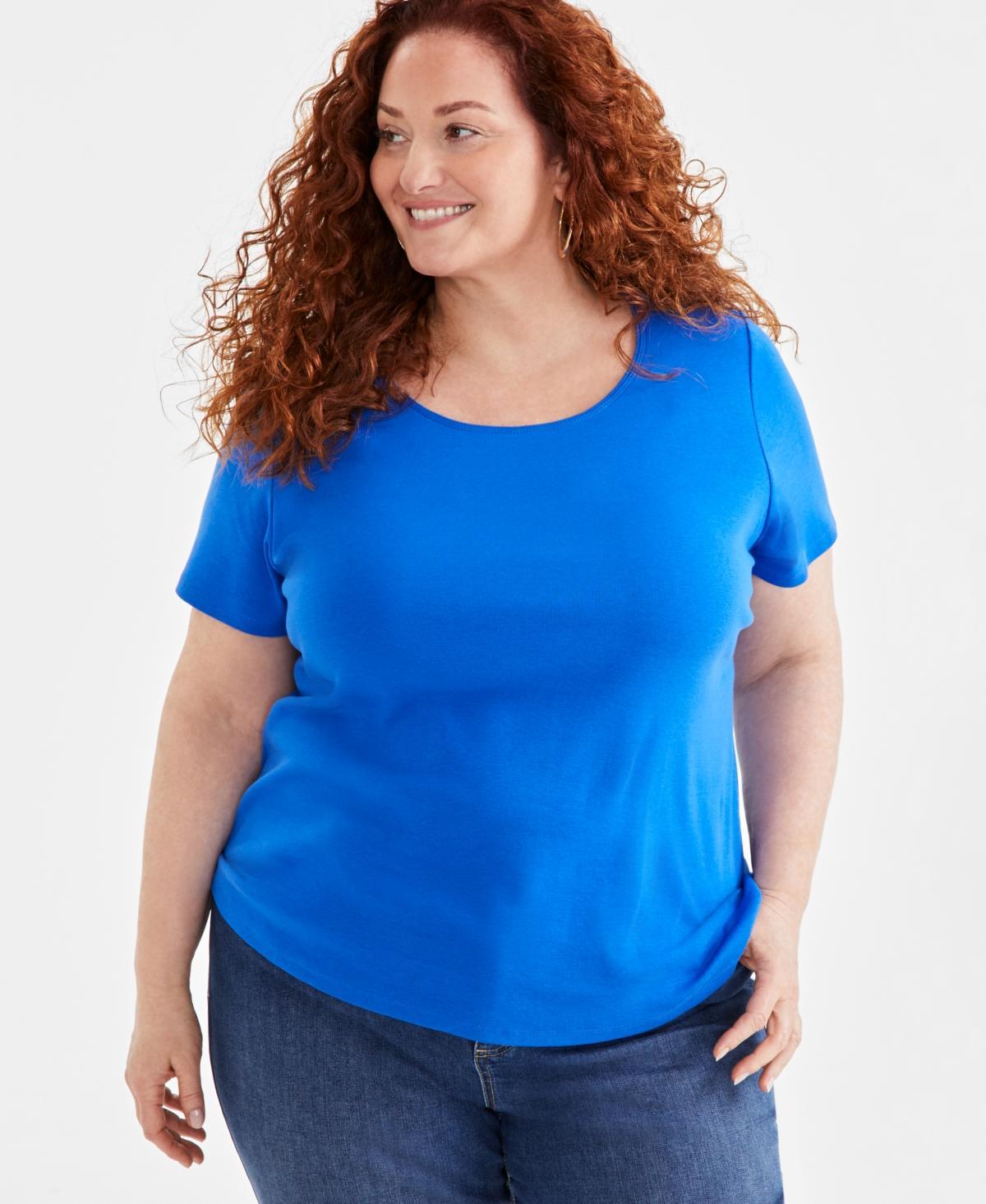 Style & Co Womens Cotton Short-Sleeve Scoop-Neck Top, Xs-4X, Created for Macys Product Image