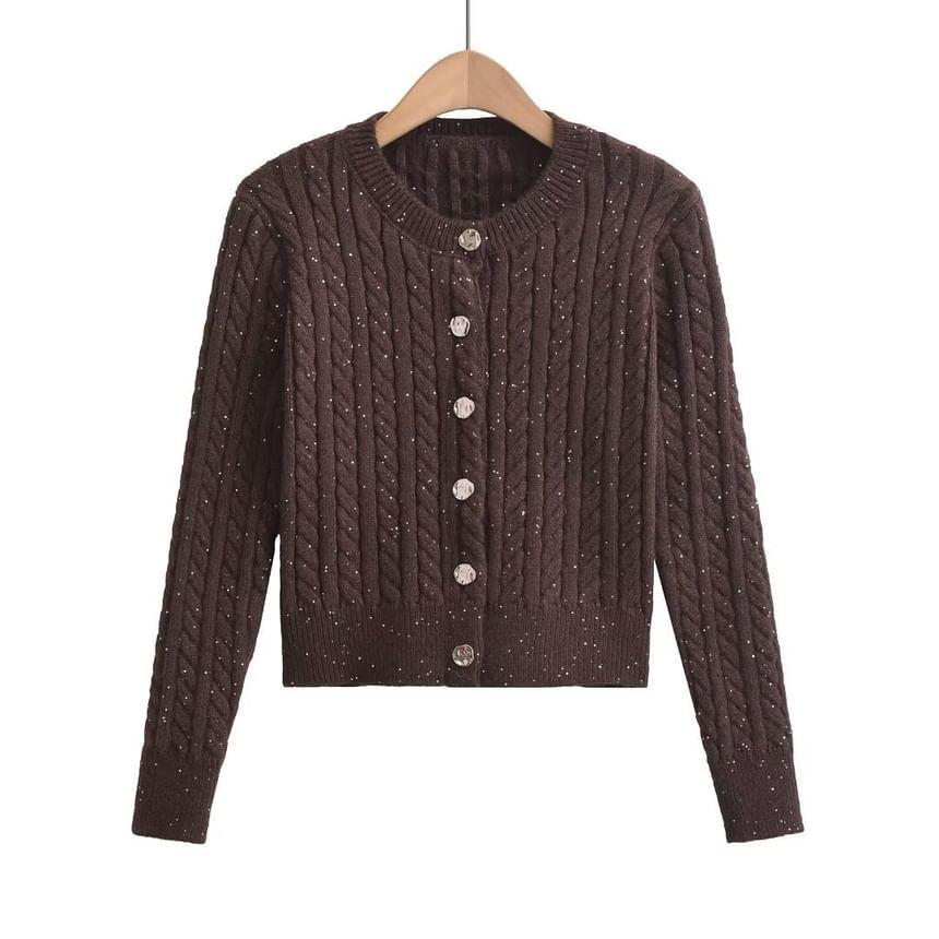 Plain Button-Up Cable Knit Cardigan Product Image