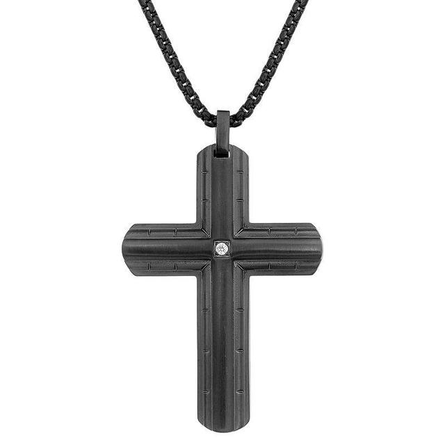 LYNX Mens Stainless Steel Diamond Accent Cross Pendant Black Product Image