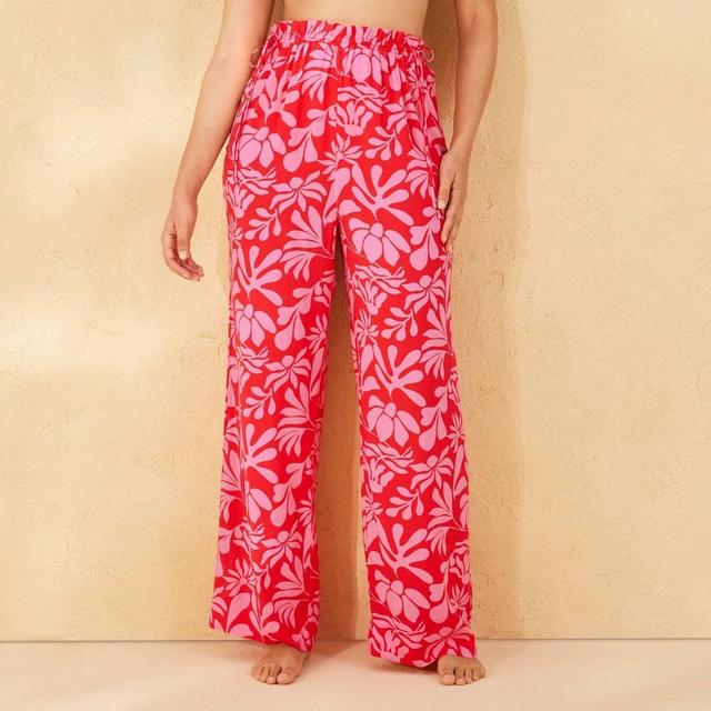 Womens Tropical Print Ruffle Waist Cover Up Pants Shade & Shore Product Image