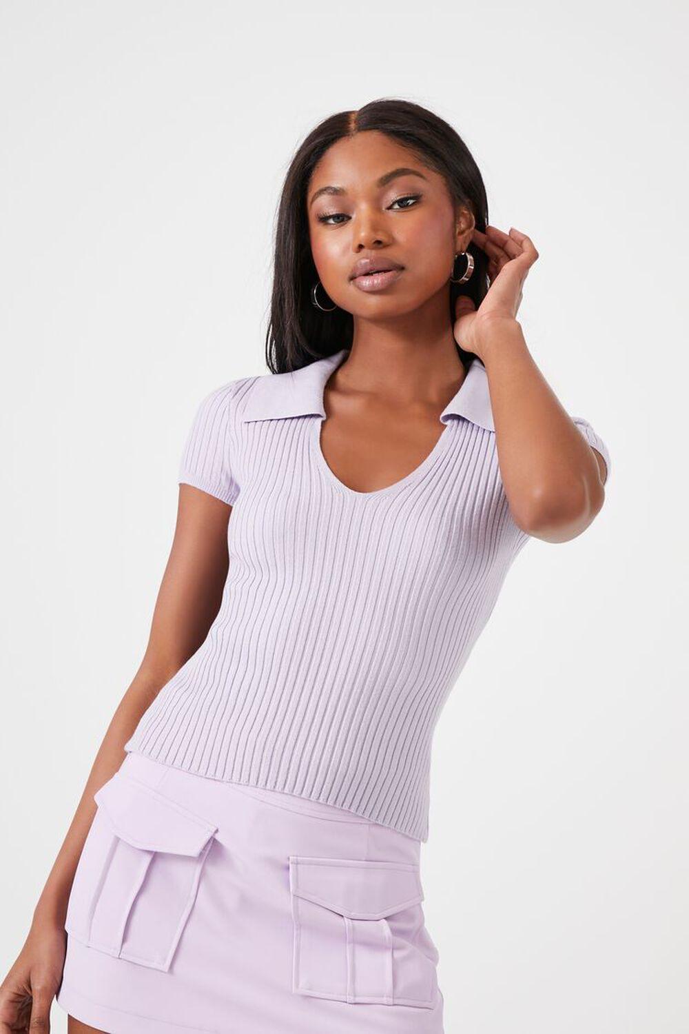 Sweater-Knit Split-Neck Top | Forever 21 Product Image