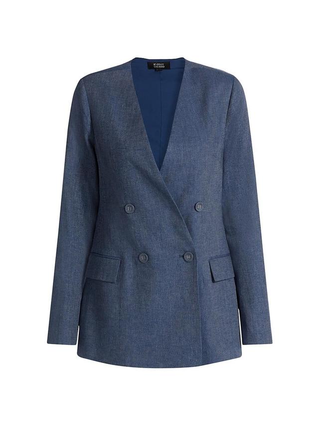 Womens Linen-Blend Double-Breasted Blazer Product Image