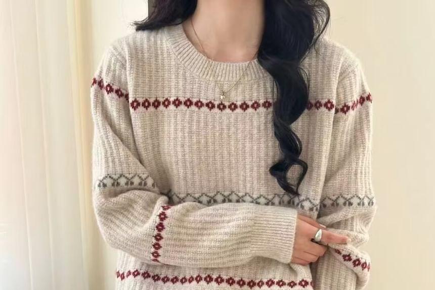 Crew Neck Patterned Sweater Product Image