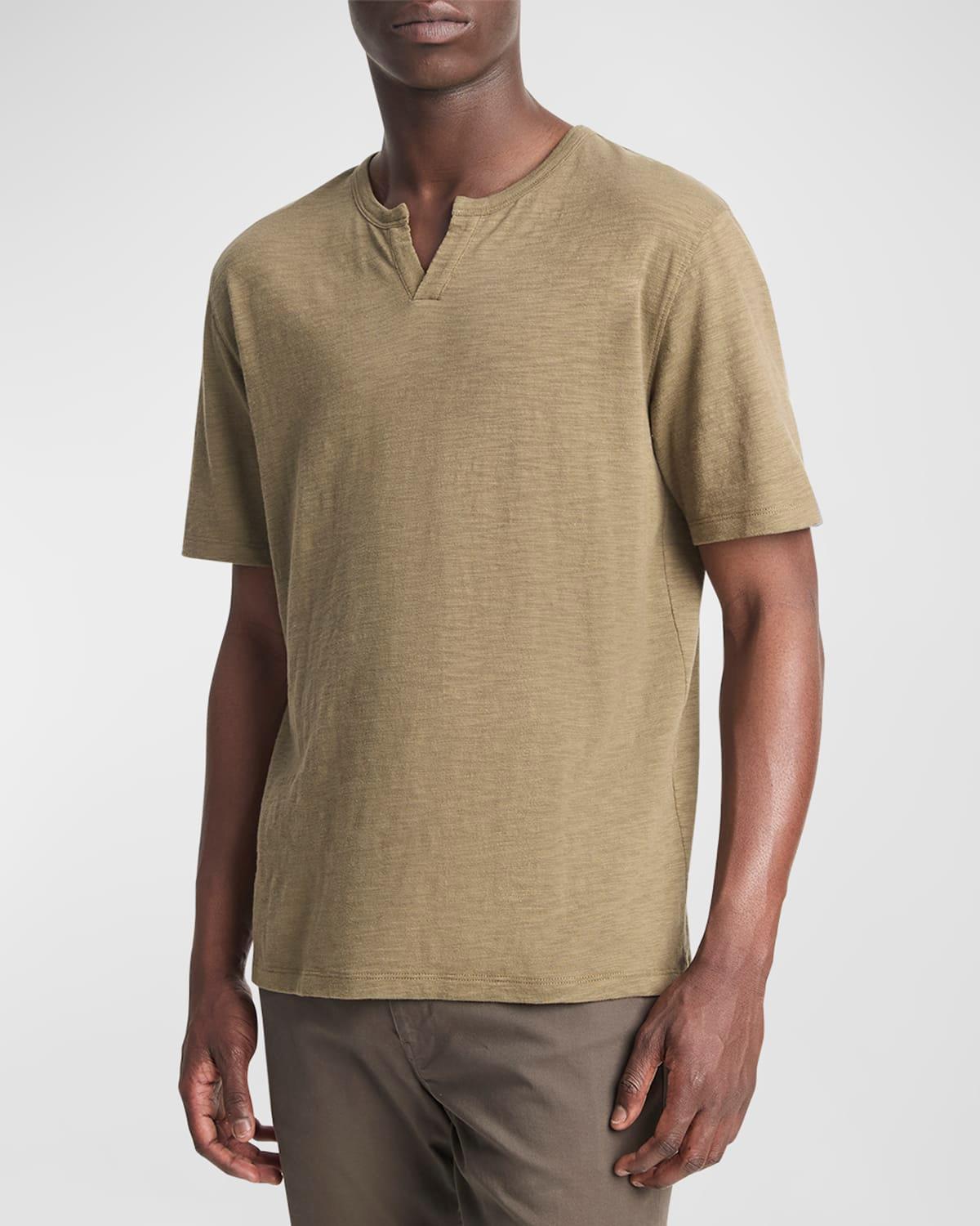 Men's Split-Neck Slub Cotton T-Shirt Product Image